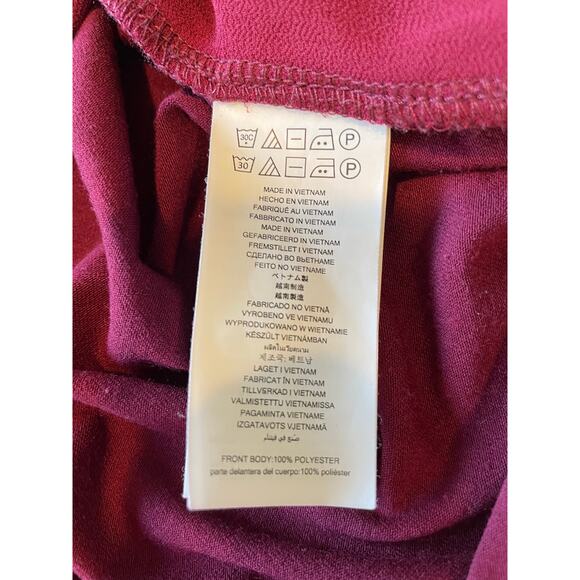 Michael Michael Kors Top Mixed Media Layered Blouse Size Med V-Neck Burgundy - Picture 6 of 10